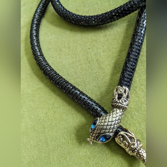 VTG DL AULD blue eyeled black snake, mesh choker necklace, belt or bracelet - Picture 2 of 16